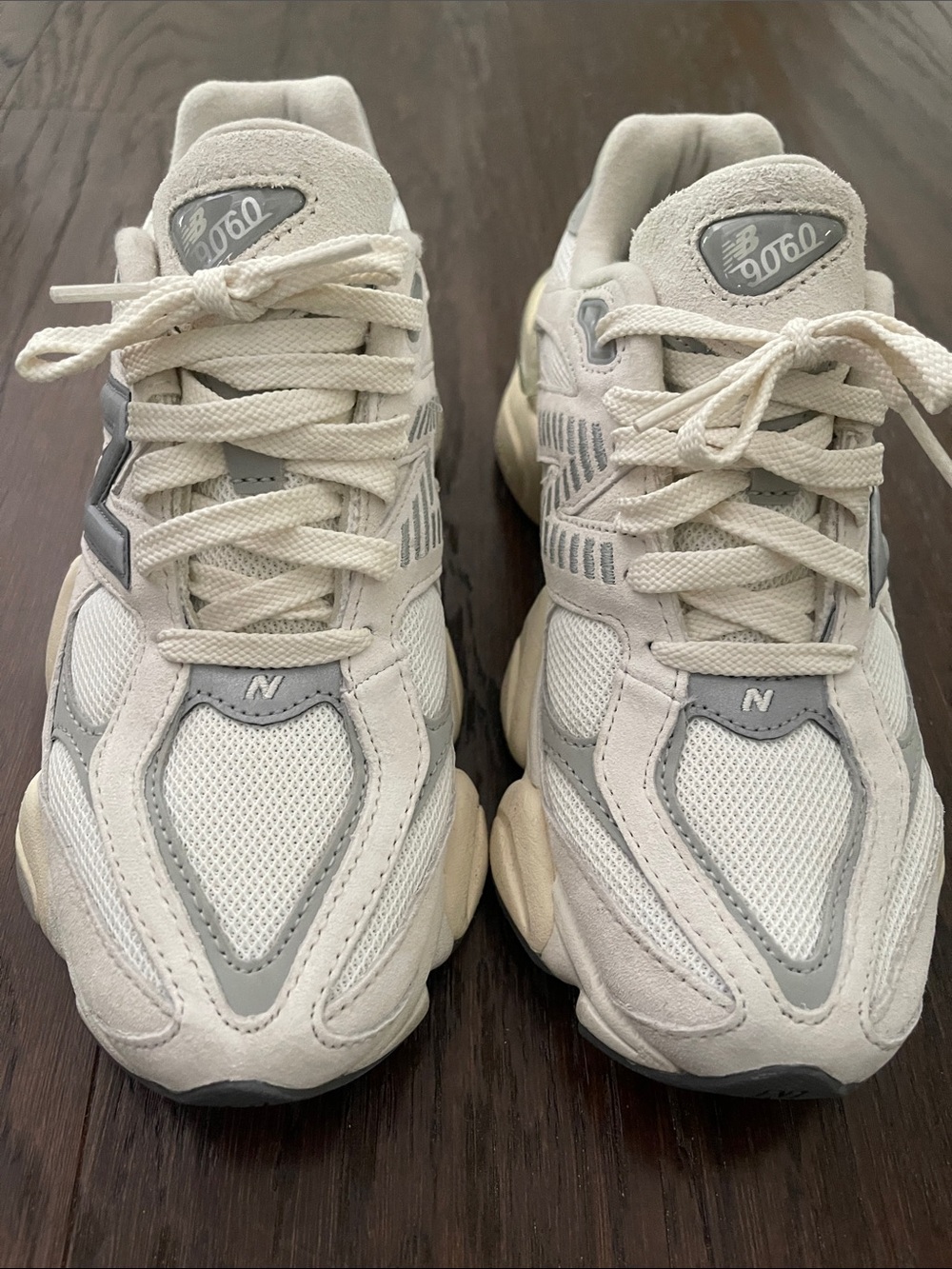 New Balance 9060 Off-White and Light Gray Athletic Sneakers